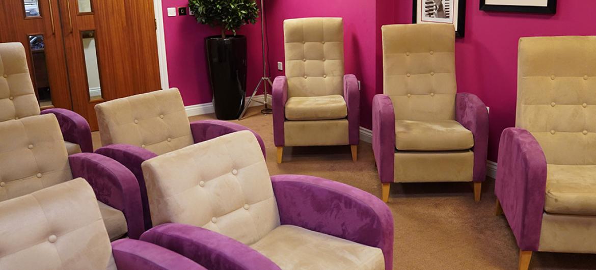 Interior of cinema room at Iffley Residential and Nursing Home in Oxford