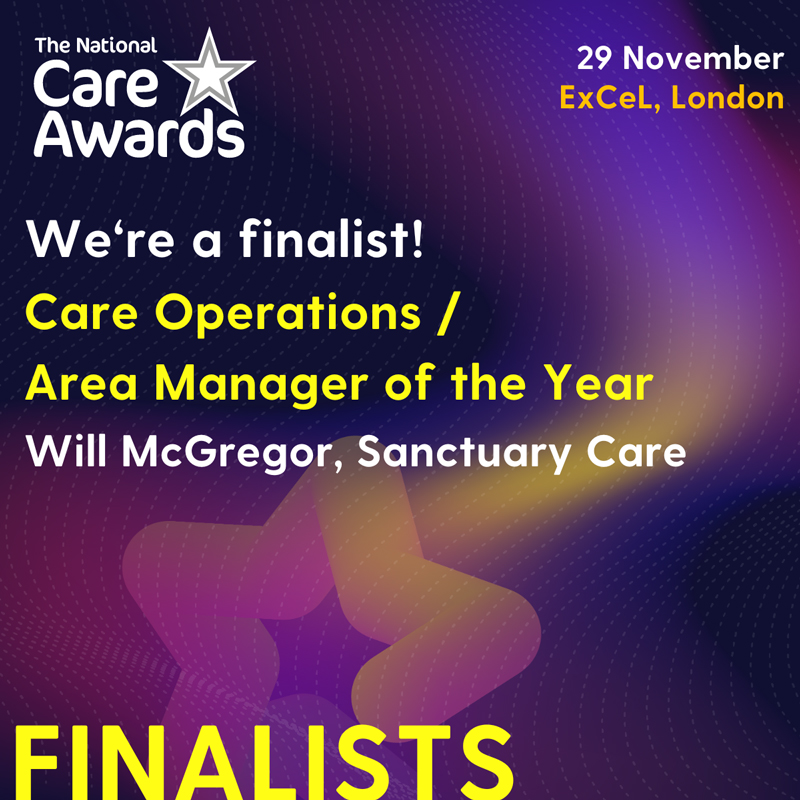 National Care Awards 2024 finalist graphic for Care Operations/ Area Manager the Year: Will McGregor, Sanctuary Care