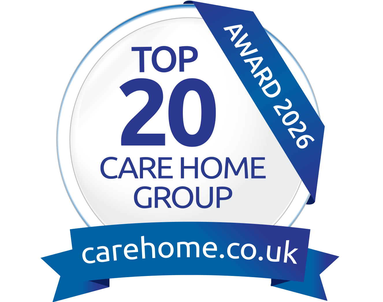 Logo for the Top 20 Large Care Home Group award.