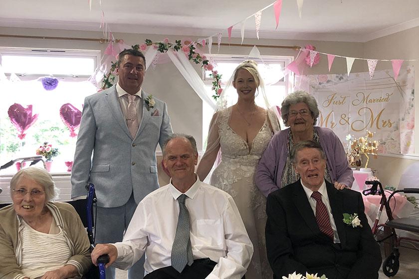 Leanne and David Chappell recreate their wedding day with care home residents at Blackwood, our care home in Camborne, in Cornwall 