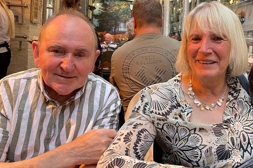 Dennis, a resident at our Tyneholm Stables care home in East Lothian, with his wife Helen 