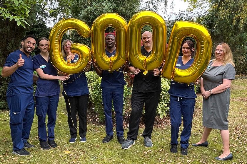 The team at The Park, our care home in Derby celebrate their Good CQC rating with balloons