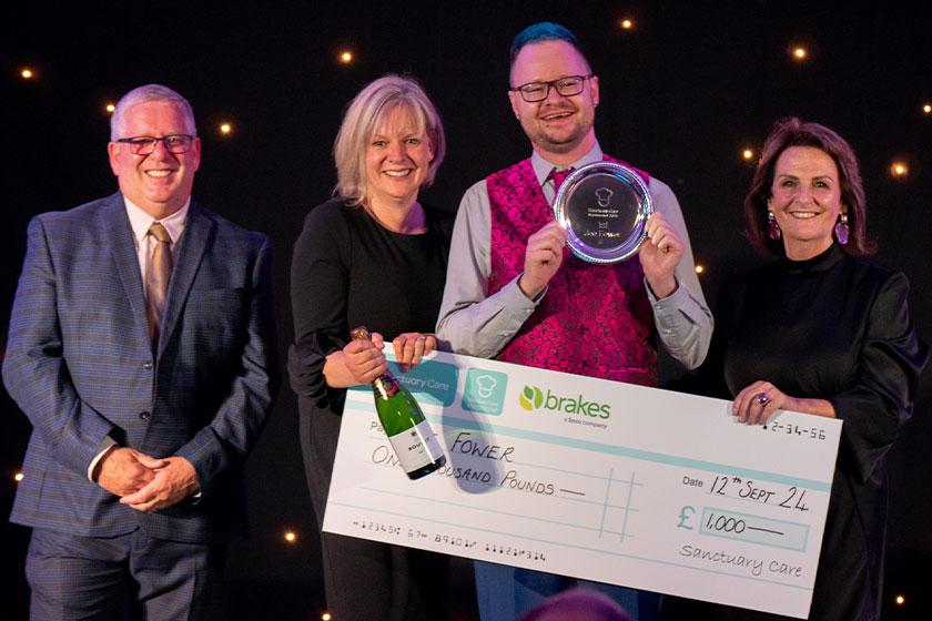 MasterChef winner Joe pictured with his prize alongside Sanctuary Care’s Head of Hospitality Services, Mark Ord, Sarah Clarke-Kuehn, and Sanctuary Care’s Director of Operations, Sheila O’Connor at the Chefs’ Conference 