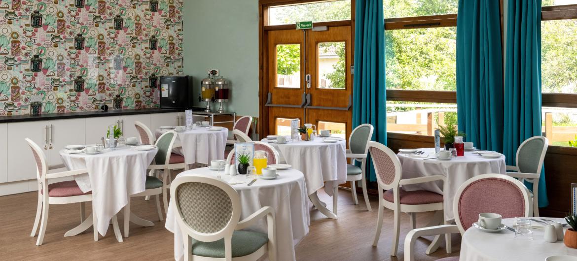 Large dining area bistro at Mull Hall Care Home in Invergordon, Scotland