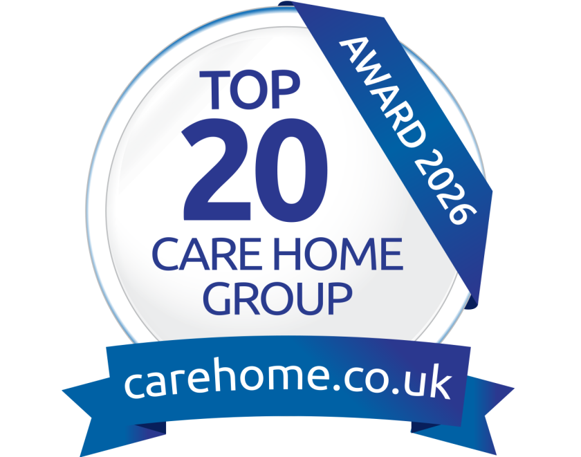 Logo for the Top 20 Large Care Home Group award.