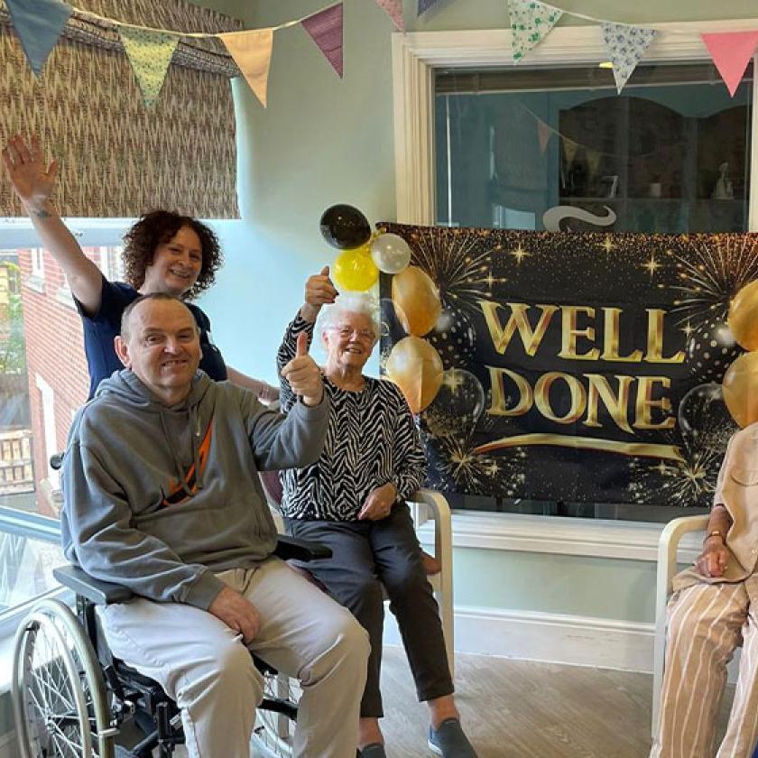 Kelly, Leanne, Ellen, Teresa, Violet and Steve celebrating Bartley Green Lodge being shortlisted for Care Home of the Year Award.