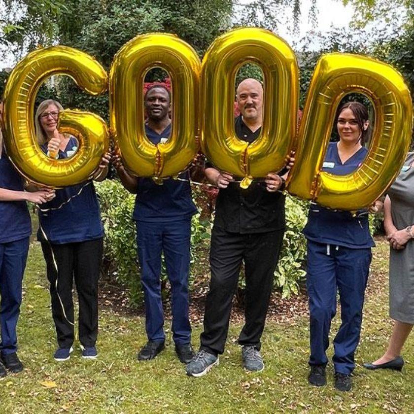 The team at The Park, our care home in Derby celebrate their Good CQC rating with balloons